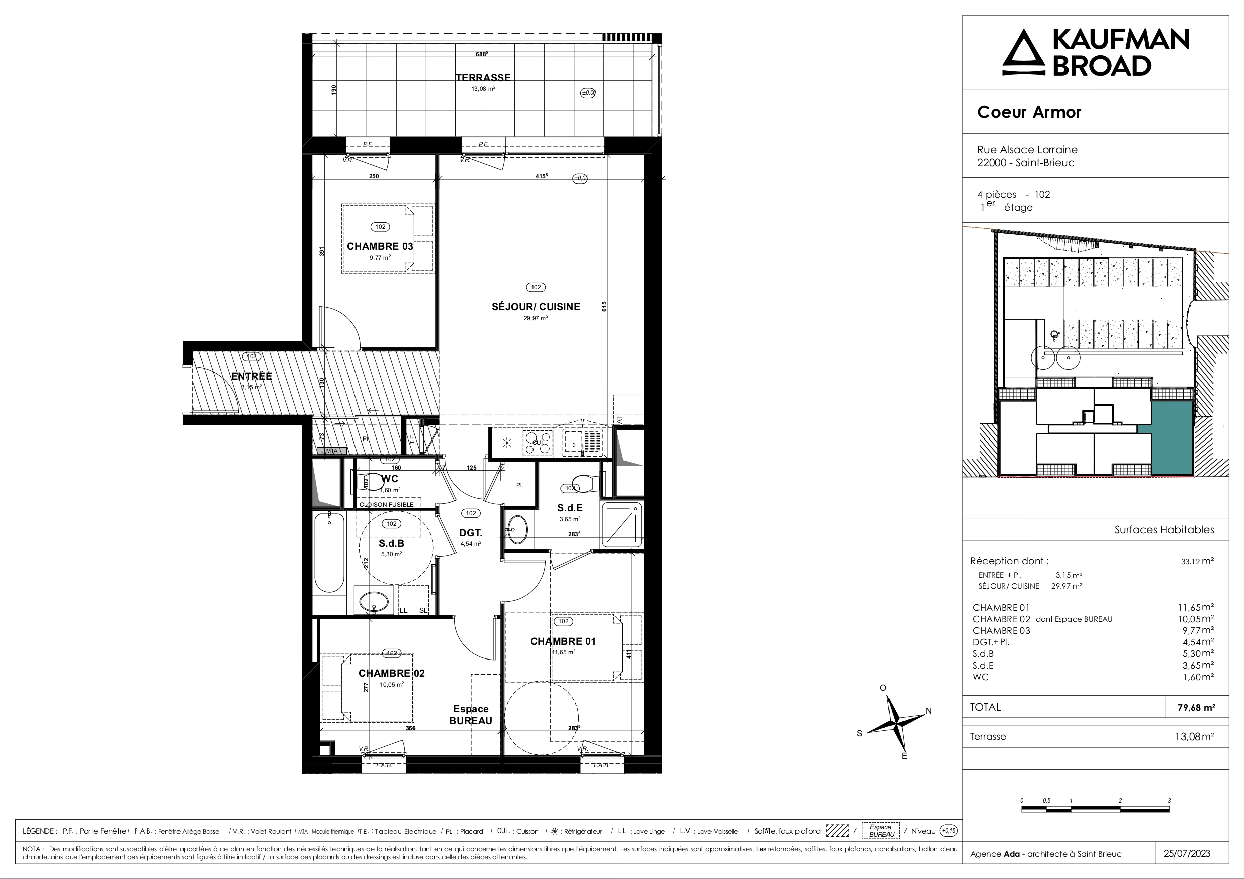 Acheter à SaintBrieuc, appartement T4 avec terrasses Côte et